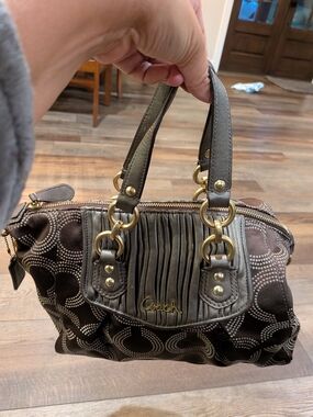 Coach Ashley Y2K Gathered Dotted Op Art Satchel Brown Bronze EUC Handbag
